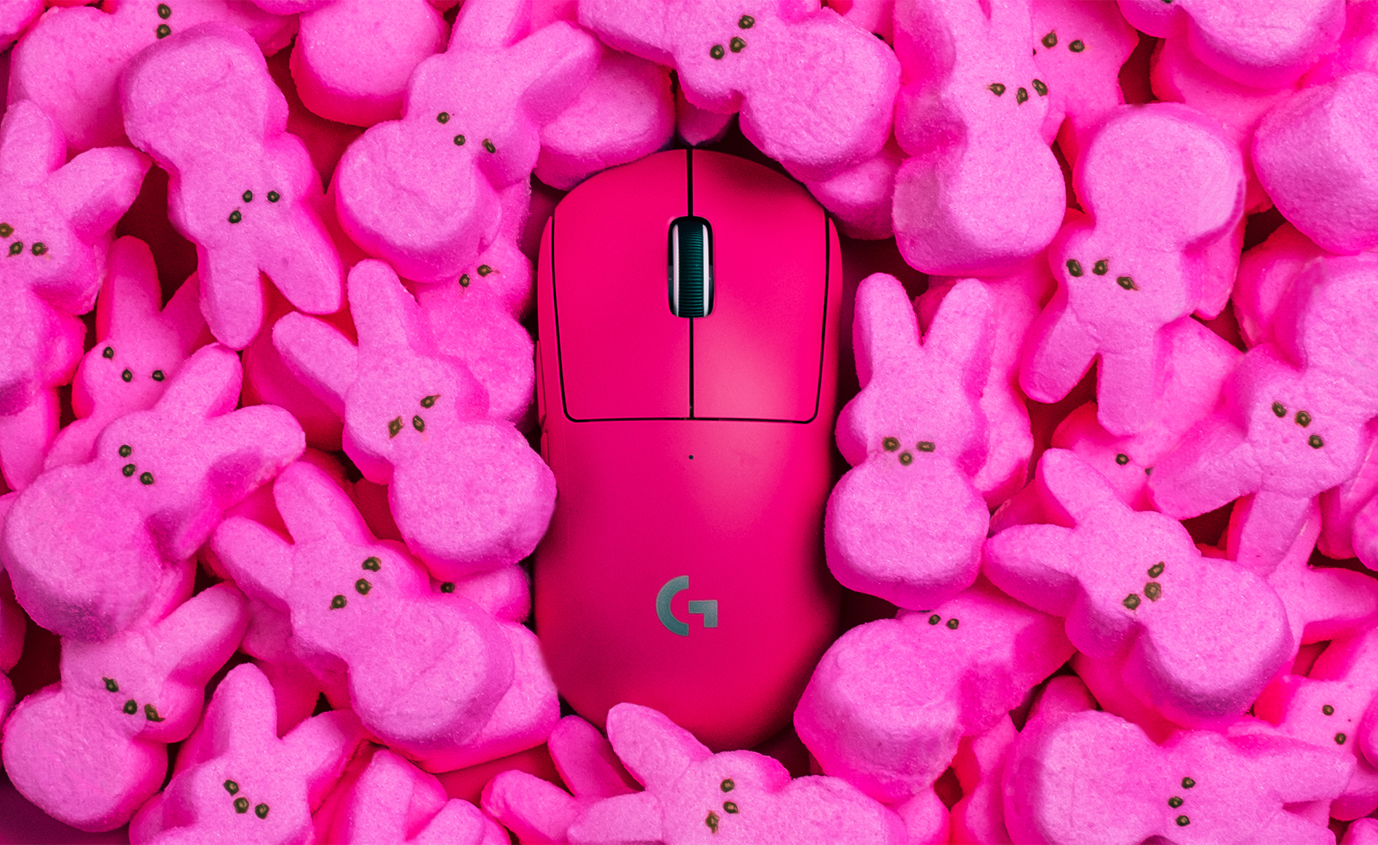 logitech mouse surrounded by peeps