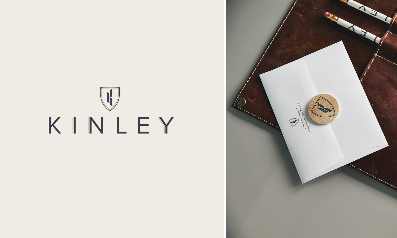 kinley hotels logo and envelope branding