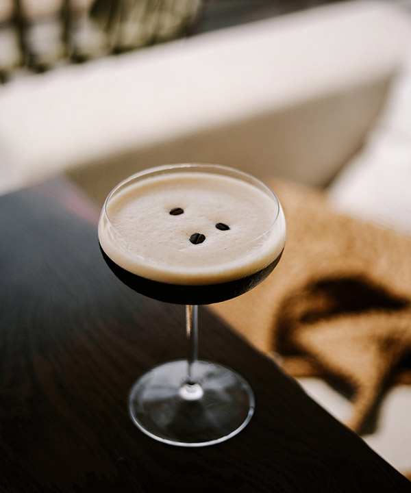 espresso martini in an up-stem glass