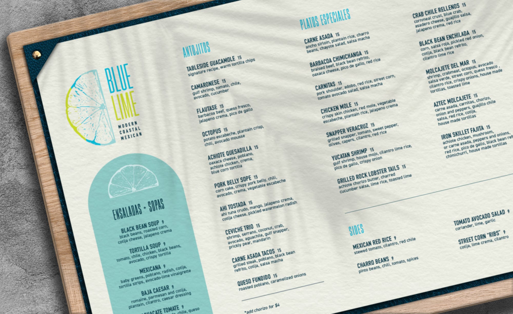 colorful, blue menu