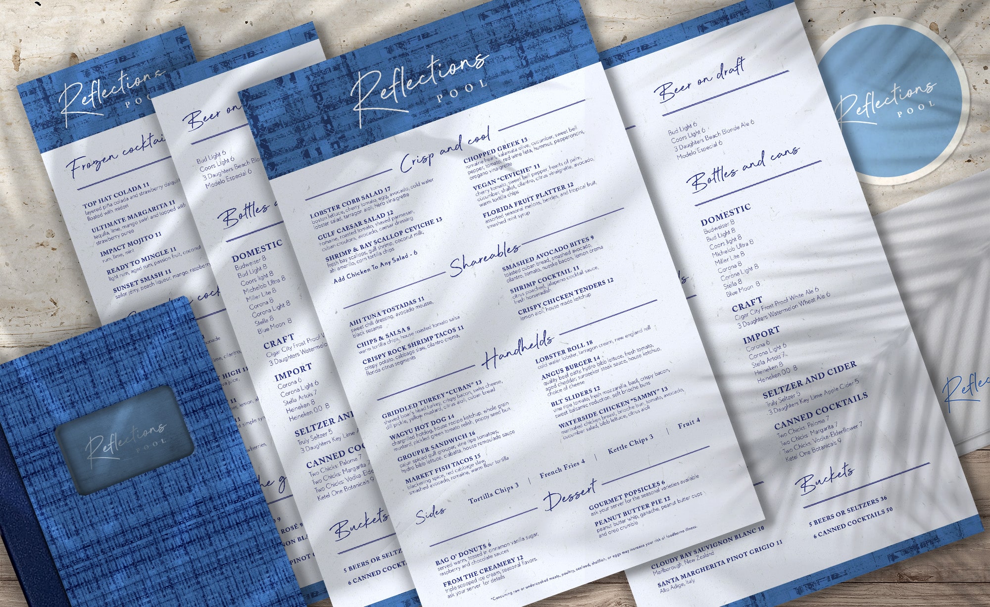 colorful blue and white menu